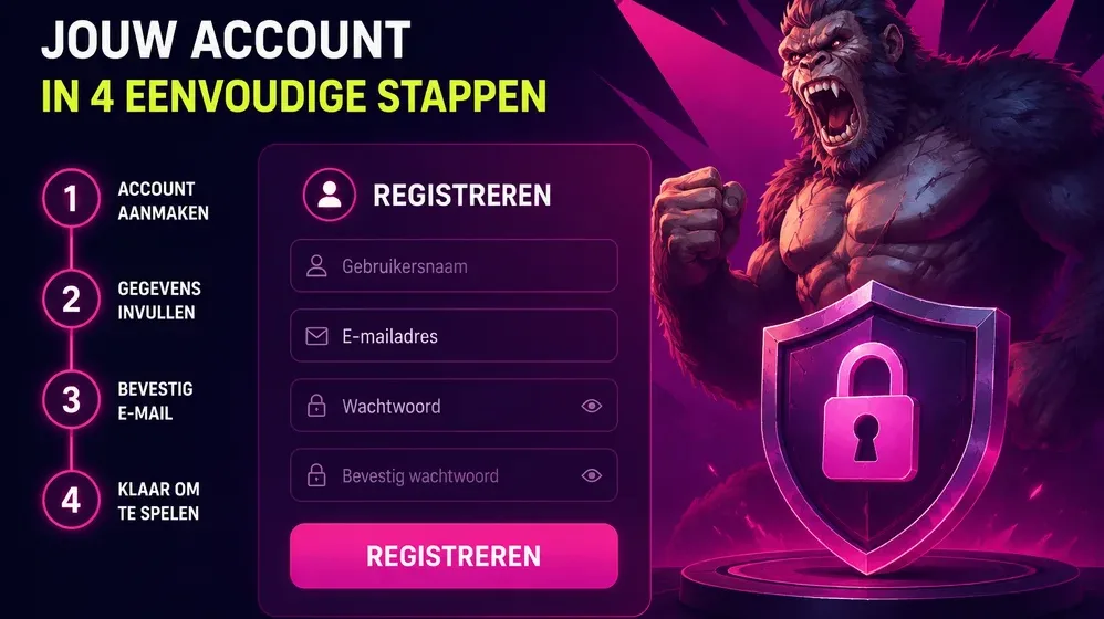Registratieformulier met vier genummerde stappen en beveiligingsicoon